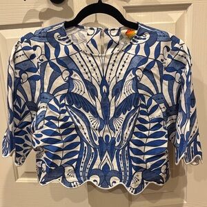 NWT Farm Rio blue and white top